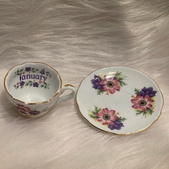 NWOT January Birthday/Anniversary miniature tea cup and saucer - Picture 2 of 12